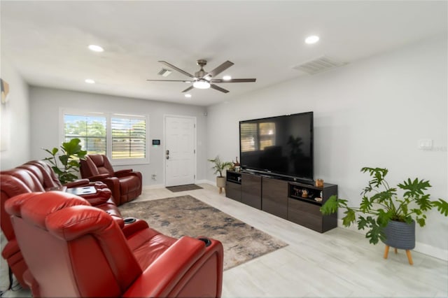 1212 Princeton Ave, Bradenton, FL 34207 - living room featuring recessed lighting, ceiling fan, and baseboards