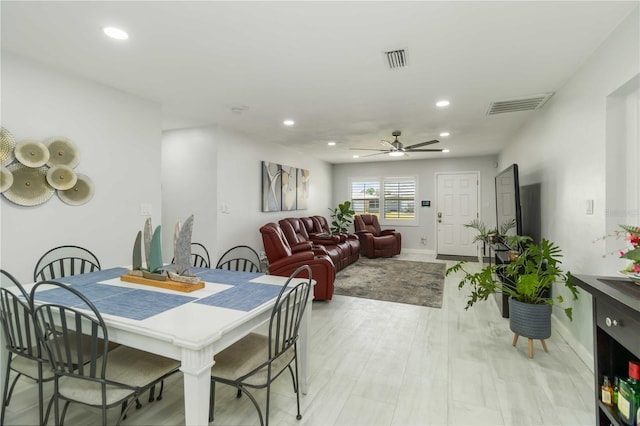 1212 Princeton Ave, Bradenton, FL 34207 - dining area with recessed lighting, a ceiling fan, baseboards, and light wood-style flooring