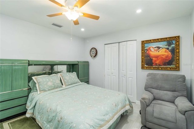 1212 Princeton Ave, Bradenton, FL 34207 - bedroom featuring a closet, recessed lighting, and a ceiling fan