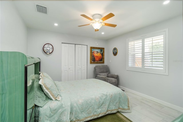 1212 Princeton Ave, Bradenton, FL 34207 - bedroom featuring a closet, recessed lighting, baseboards, and a ceiling fan