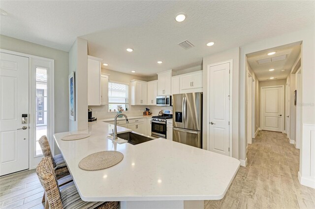 3027 Formia Ct, Lakewood Ranch, FL 34211 - kitchen featuring appliances with stainless steel finishes, light countertops, light wood-style flooring, a peninsula, and recessed lighting