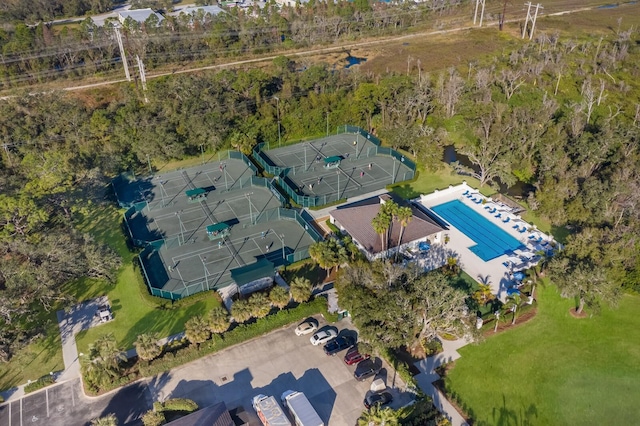 aerial view of a pool