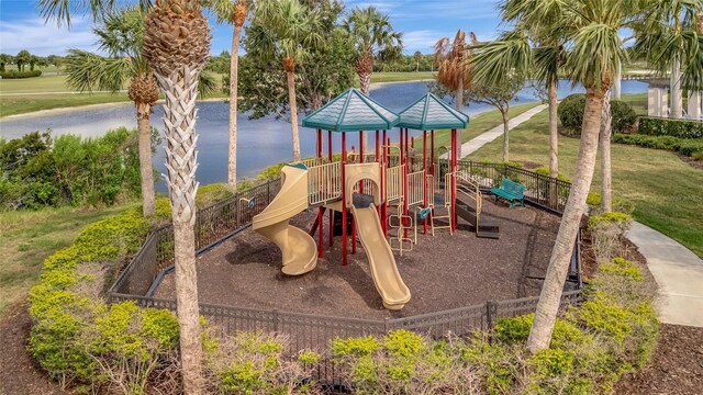 23233 Banbury Way Unit 302, Venice, FL 34293 - community jungle gym with a water view and a yard
