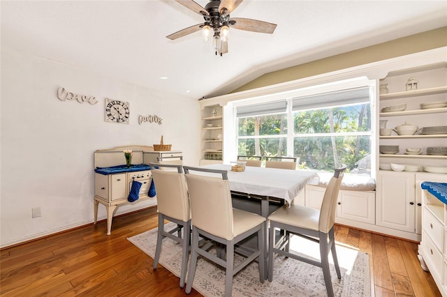 230 Fareham Dr, Venice, FL 34293 - dining space featuring lofted ceiling, light wood-style flooring, and ceiling fan