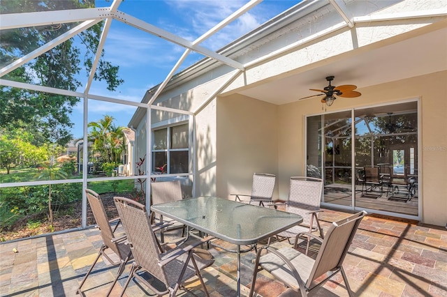 230 Fareham Dr, Venice, FL 34293 - sunroom with outdoor dining space and ceiling fan