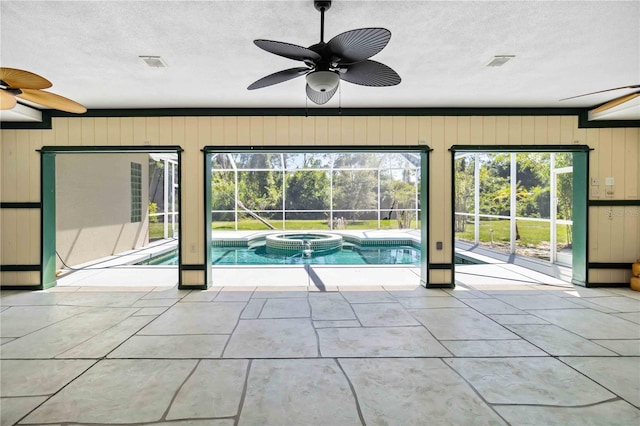 296 Pine Ranch Trl, Osprey, FL 34229 - view of swimming pool featuring ceiling fan and a pool with connected hot tub