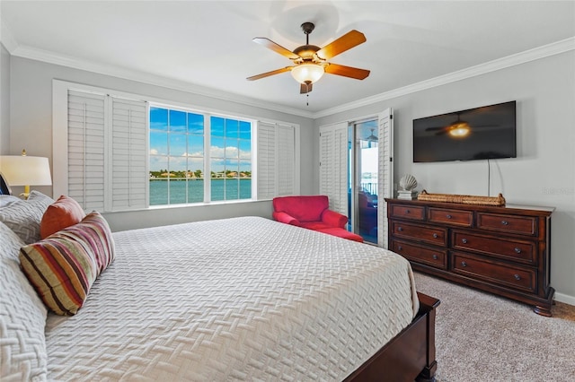 1280 Dolphin Bay Way Unit 204, Sarasota, FL 34242 - carpeted bedroom featuring crown molding, ceiling fan, and baseboards