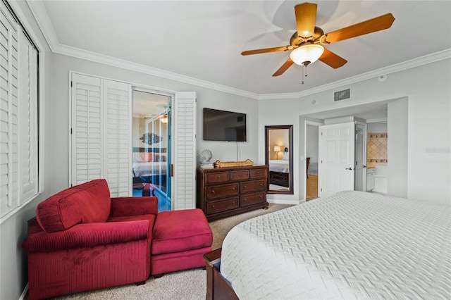 1280 Dolphin Bay Way Unit 204, Sarasota, FL 34242 - bedroom featuring ornamental molding, carpet flooring, a ceiling fan, and baseboards