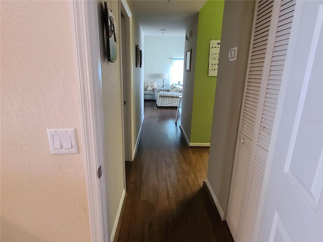 7273 Cedar Hollow Cir Unit 102, Bradenton, FL 34203 - hallway featuring dark wood-style floors and baseboards