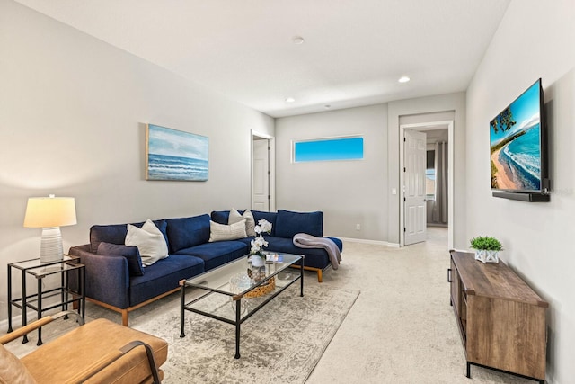 5718 Title Row Dr, Bradenton, FL 34210 - living room featuring light carpet and recessed lighting