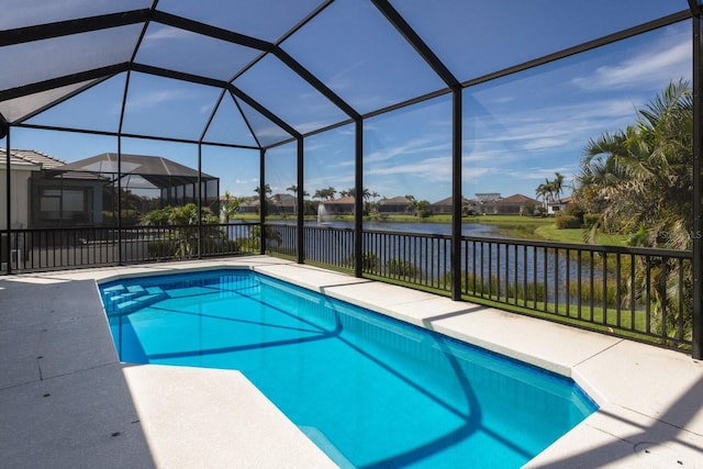5718 Title Row Dr, Bradenton, FL 34210 - view of swimming pool with a water view, a residential view, and a patio