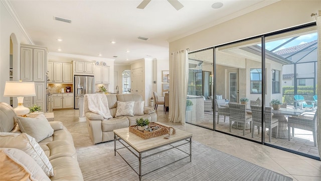 5622 Arnie Loop, Lakewood Ranch, FL 34211 - living area with ornamental molding, ceiling fan, and recessed lighting