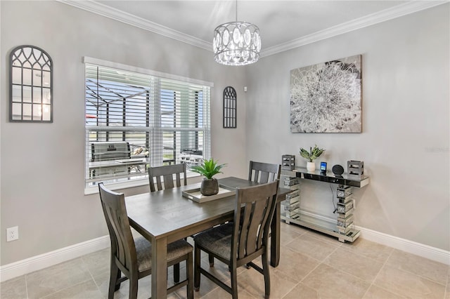 4406 Rustling Pines Ter, Parrish, FL 34219 - dining room with a chandelier, baseboards, ornamental molding, and light tile patterned flooring