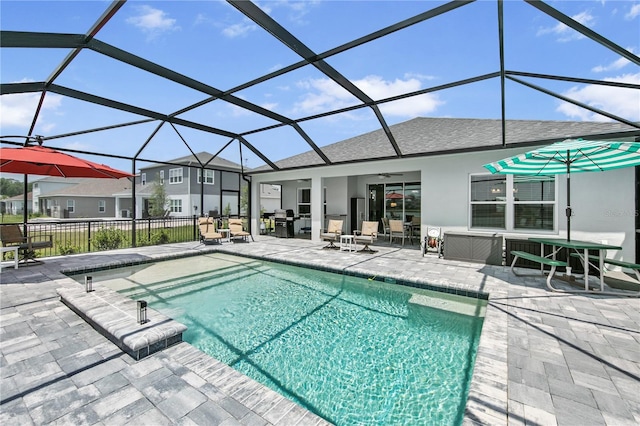 4406 Rustling Pines Ter, Parrish, FL 34219 - view of swimming pool with a patio, a ceiling fan, a lanai, and outdoor dining area