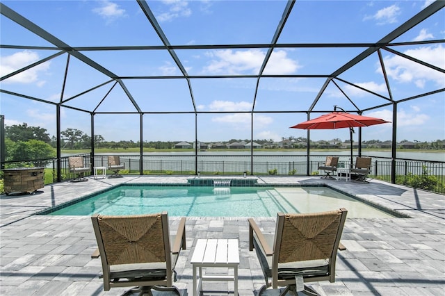 4406 Rustling Pines Ter, Parrish, FL 34219 - view of swimming pool with a patio area, a water view, and glass enclosure