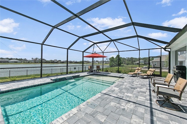 4406 Rustling Pines Ter, Parrish, FL 34219 - view of pool featuring a patio area, a water view, and glass enclosure
