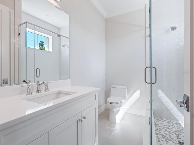 430 Pheasant Way, Sarasota, FL 34236 - full bath featuring vanity, a stall shower, and ornamental molding