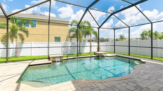 7379 47th Avenue Cir E, Bradenton, FL 34203 - view of swimming pool with a fenced backyard, a patio, and glass enclosure