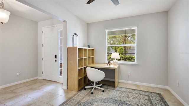 7379 47th Avenue Cir E, Bradenton, FL 34203 - office area with tile patterned floors, ceiling fan, and baseboards