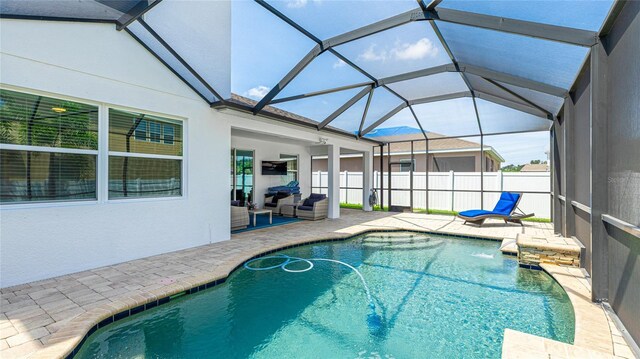 7379 47th Avenue Cir E, Bradenton, FL 34203 - view of pool with a patio, outdoor lounge area, and glass enclosure