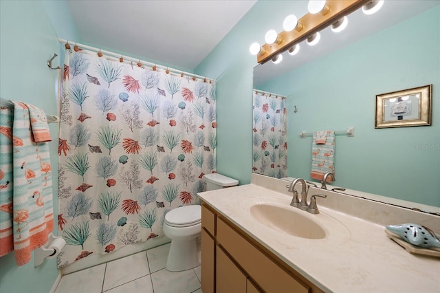 9089 Berendo Ave, Englewood, FL 34224 - bathroom featuring vanity, toilet, tile patterned flooring, and a shower with shower curtain