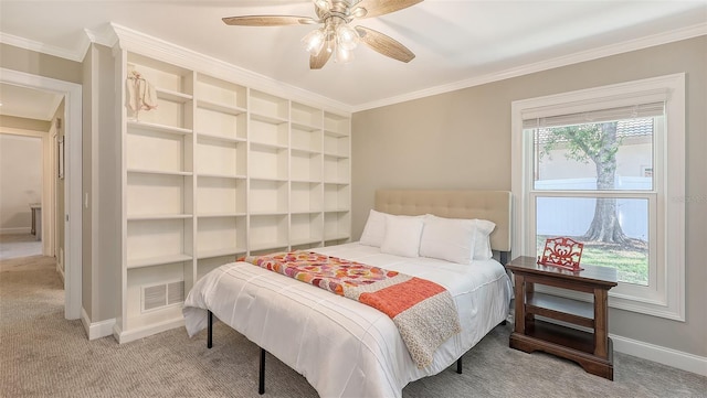 4665 Pine Harrier Dr, Sarasota, FL 34231 - bedroom with carpet flooring, crown molding, baseboards, and ceiling fan