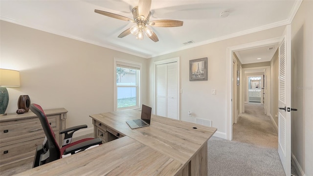 4665 Pine Harrier Dr, Sarasota, FL 34231 - carpeted office space with ceiling fan, baseboards, and crown molding