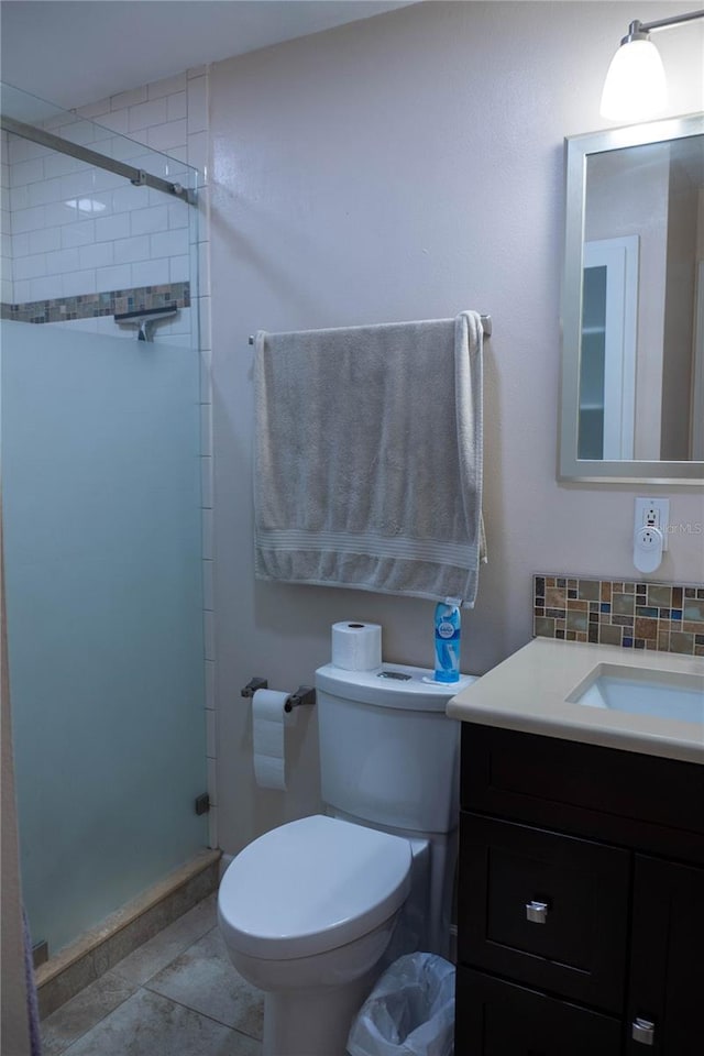1004 65th Ave W, Bradenton, FL 34207 - full bathroom with vanity, a stall shower, tile patterned floors, and backsplash