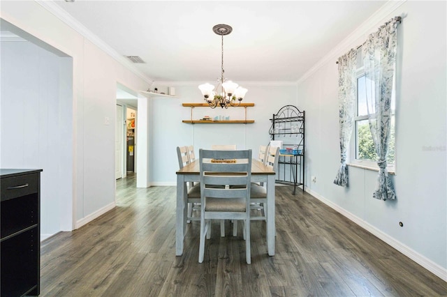 3102 SE 34th Ave, Okeechobee, FL 34974 - dining space with a chandelier, dark wood-style flooring, ornamental molding, and baseboards