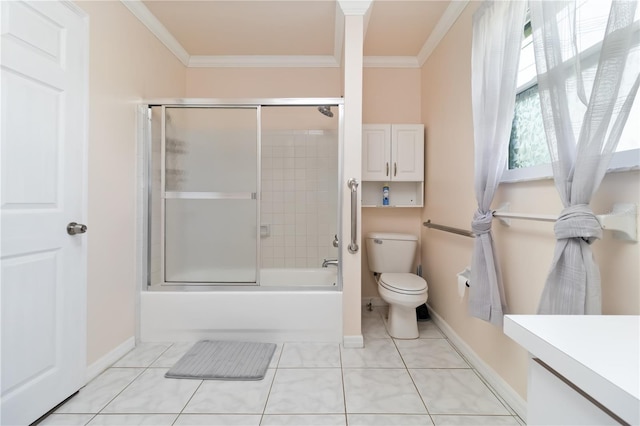 3102 SE 34th Ave, Okeechobee, FL 34974 - bathroom with ornamental molding, toilet, baseboards, vanity, and shower / bath combination with glass door