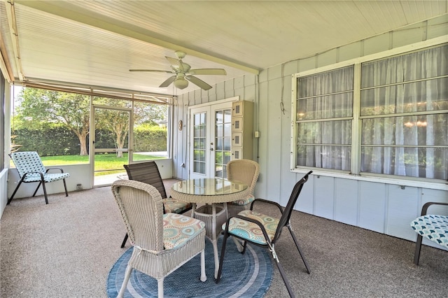3102 SE 34th Ave, Okeechobee, FL 34974 - sunroom / solarium featuring french doors, a ceiling fan, and outdoor dining area