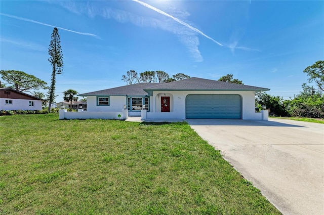 645 Liberty St, Englewood, FL 34223 - ranch-style home featuring stucco siding, concrete driveway, a garage, and a front lawn