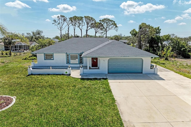 645 Liberty St, Englewood, FL 34223 - ranch-style home with driveway, stucco siding, an attached garage, and roof with shingles