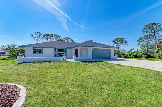 645 Liberty St, Englewood, FL 34223 - ranch-style home with concrete driveway, stucco siding, a garage, and a front yard