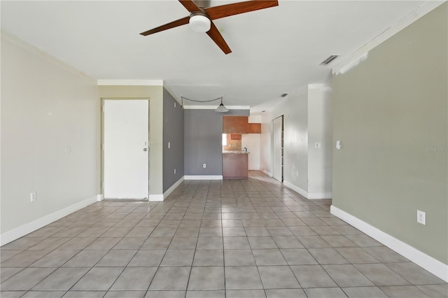 2704 Hidden Lake Blvd Unit C, Sarasota, FL 34237 - unfurnished living room featuring a ceiling fan, crown molding, and light tile patterned floors
