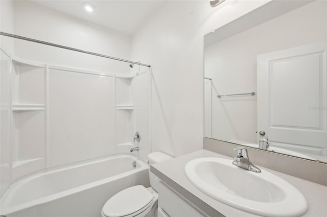 4503 Lindever Ln, Palmetto, FL 34221 - bathroom featuring toilet, vanity, shower / bathtub combination, and recessed lighting