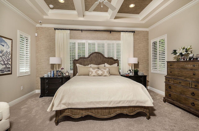 21225 Wacissa Dr, Venice, FL 34293 - bedroom with carpet, baseboards, ornamental molding, multiple windows, and beamed ceiling