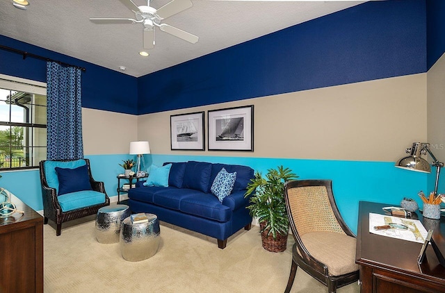 21225 Wacissa Dr, Venice, FL 34293 - living room featuring carpet, a ceiling fan, and recessed lighting
