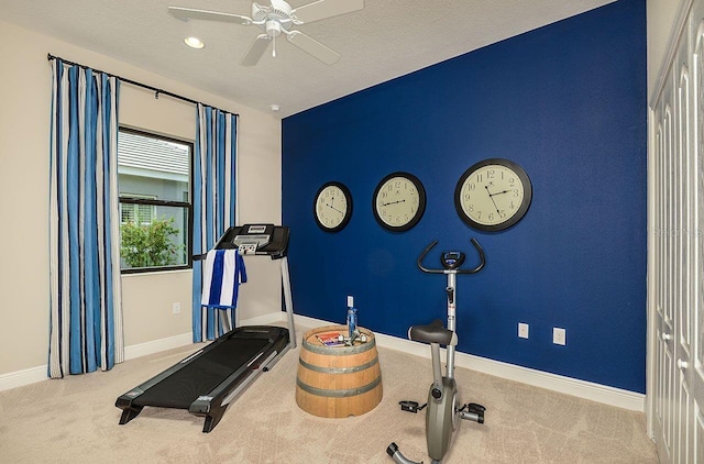21225 Wacissa Dr, Venice, FL 34293 - workout room with carpet floors, a ceiling fan, and baseboards