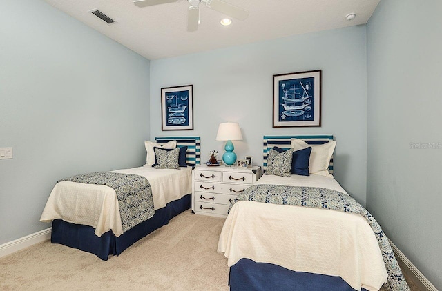 21225 Wacissa Dr, Venice, FL 34293 - bedroom featuring baseboards, light colored carpet, and ceiling fan