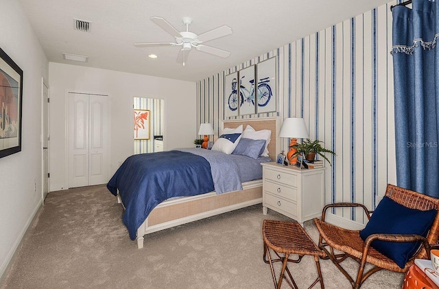 21225 Wacissa Dr, Venice, FL 34293 - bedroom featuring baseboards, carpet floors, a closet, and a ceiling fan