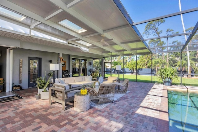 4505 Camino Real, Sarasota, FL 34231 - view of patio / terrace with an outdoor hangout area and glass enclosure