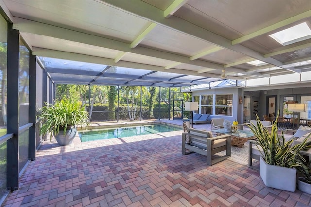4505 Camino Real, Sarasota, FL 34231 - swimming pool with a patio, glass enclosure, and outdoor lounge area