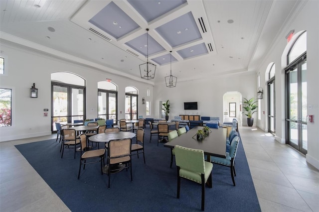 2625 Star Apple Way, Sarasota, FL 34240 - dining room with a high ceiling, plenty of natural light, french doors, arched walkways, and coffered ceiling