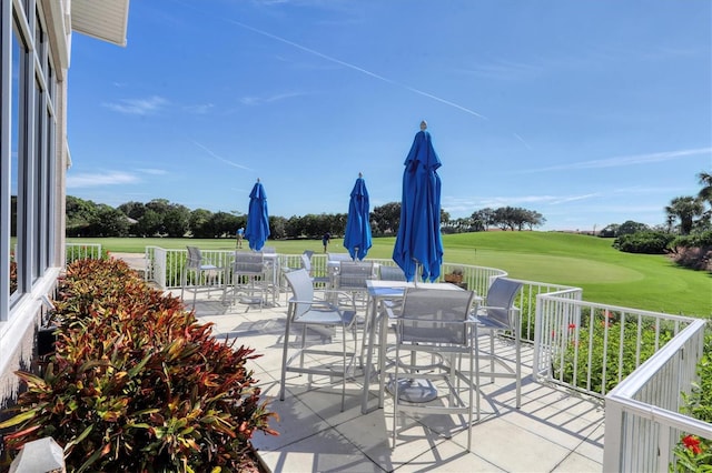 9630 Club S Cir Unit 6303, Sarasota, FL 34238 - view of patio / terrace featuring golf course view and outdoor dining area