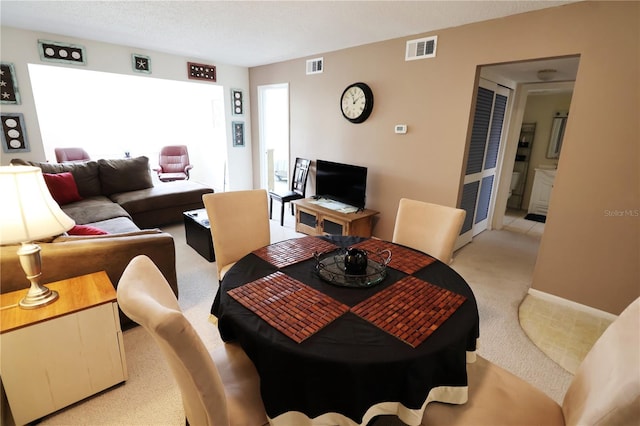 living room featuring light carpet