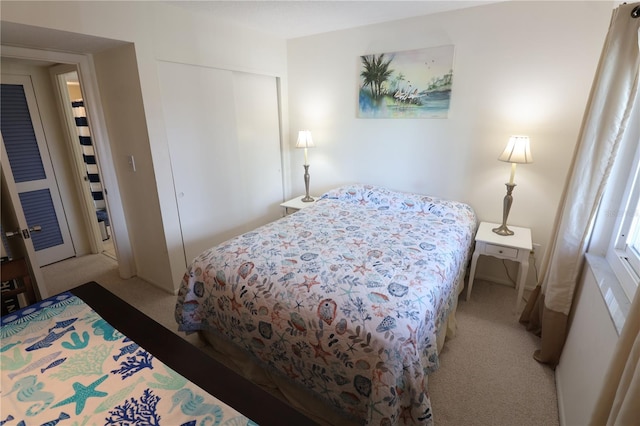 bedroom with carpet floors and a closet