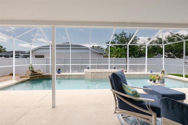 11021 4th Ave E, Bradenton, FL 34212 - view of pool with a fenced backyard, a hot tub, a patio, and glass enclosure