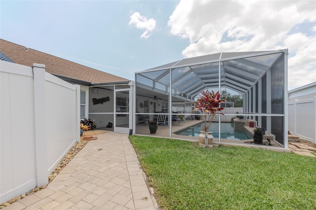 11021 4th Ave E, Bradenton, FL 34212 - view of yard with a patio, an outdoor pool, a lanai, and a ceiling fan