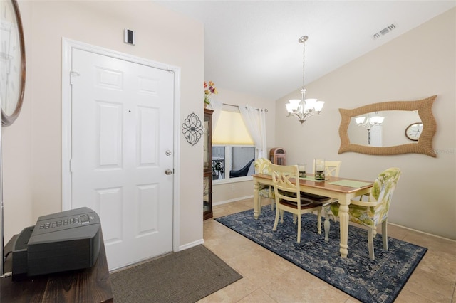 11021 4th Ave E, Bradenton, FL 34212 - dining space featuring a chandelier, lofted ceiling, and tile patterned flooring